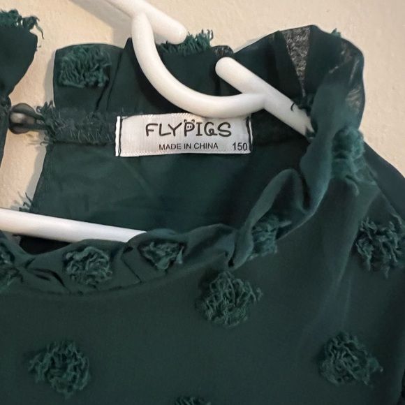 Flypigs Girls Midi Swiss Dot Flared Sleeve Ruffle Collar Party Dress Casual - Picture 9 of 10